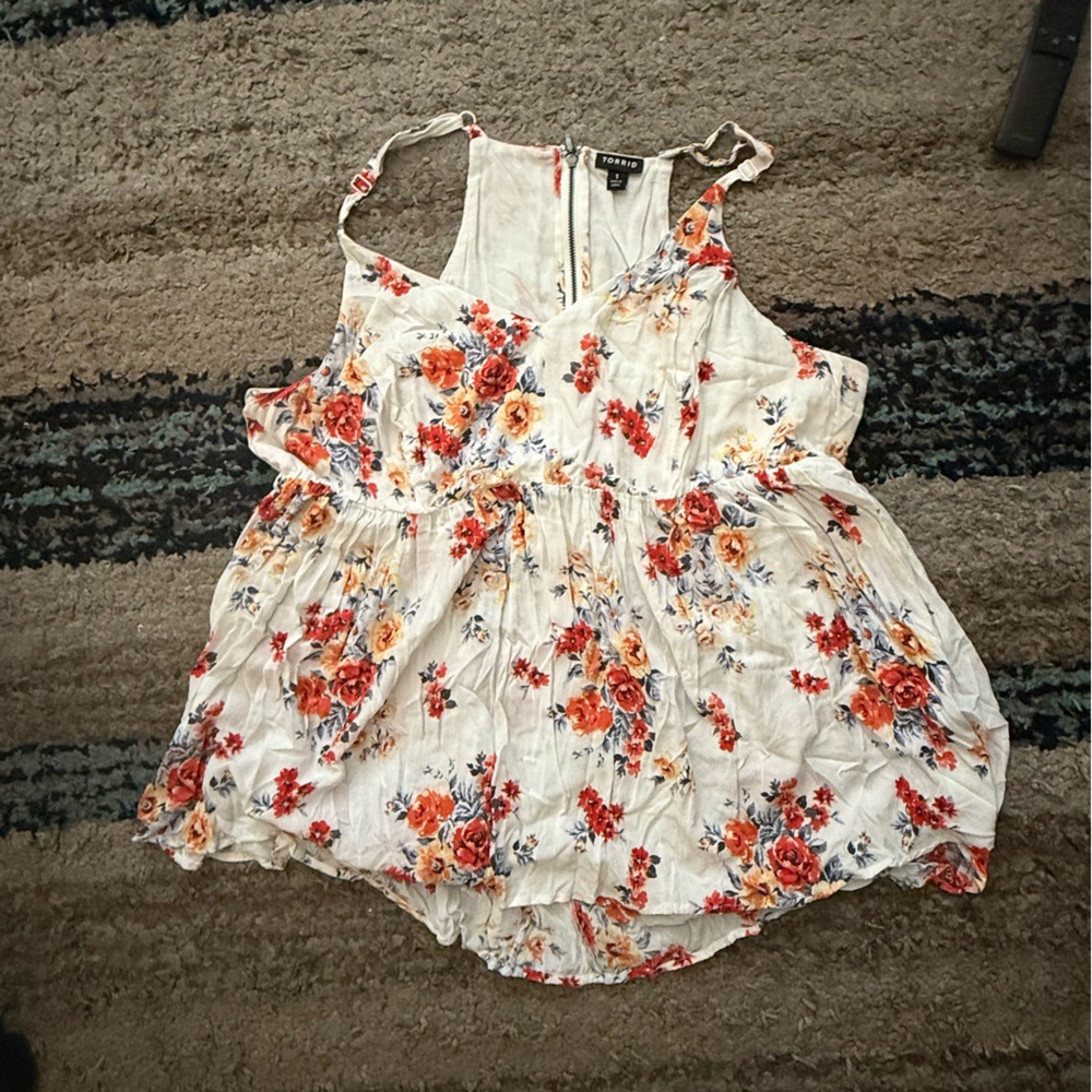 Torrid Cream Ruffled Tie Front Tank Top